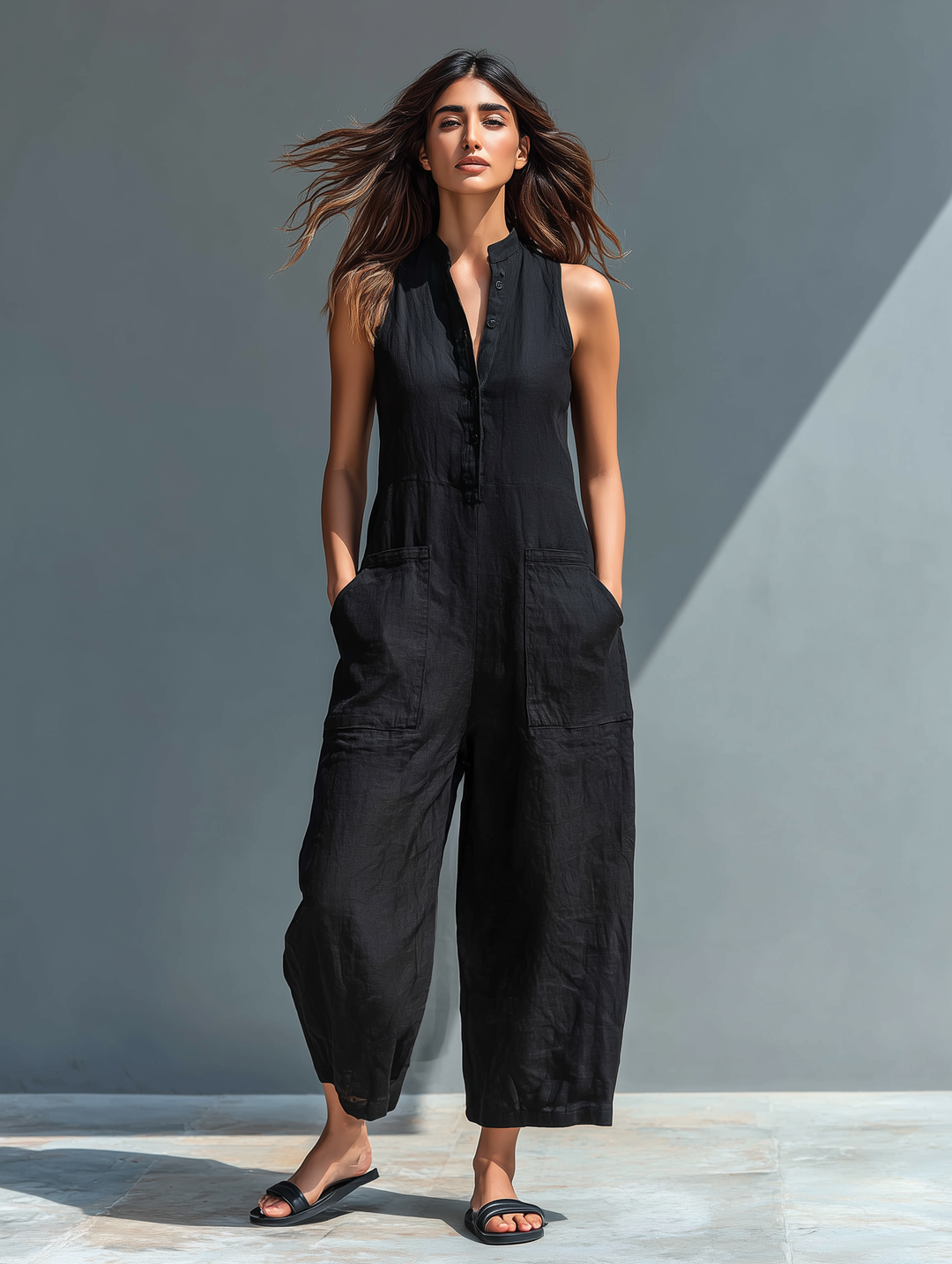 Sylvia – Effortless Sleeveless Linen Blend Jumpsuit