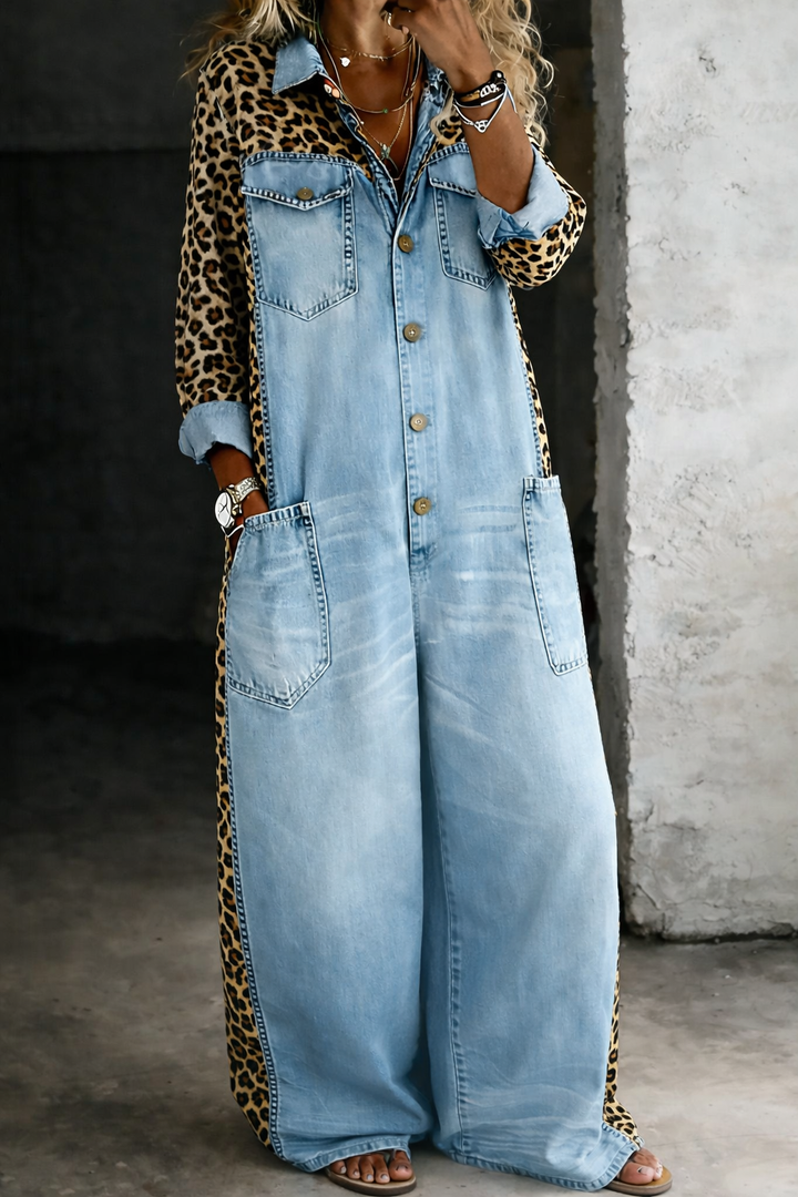 Gillian | One Piece Denim-Look Shirt Jumpsuit