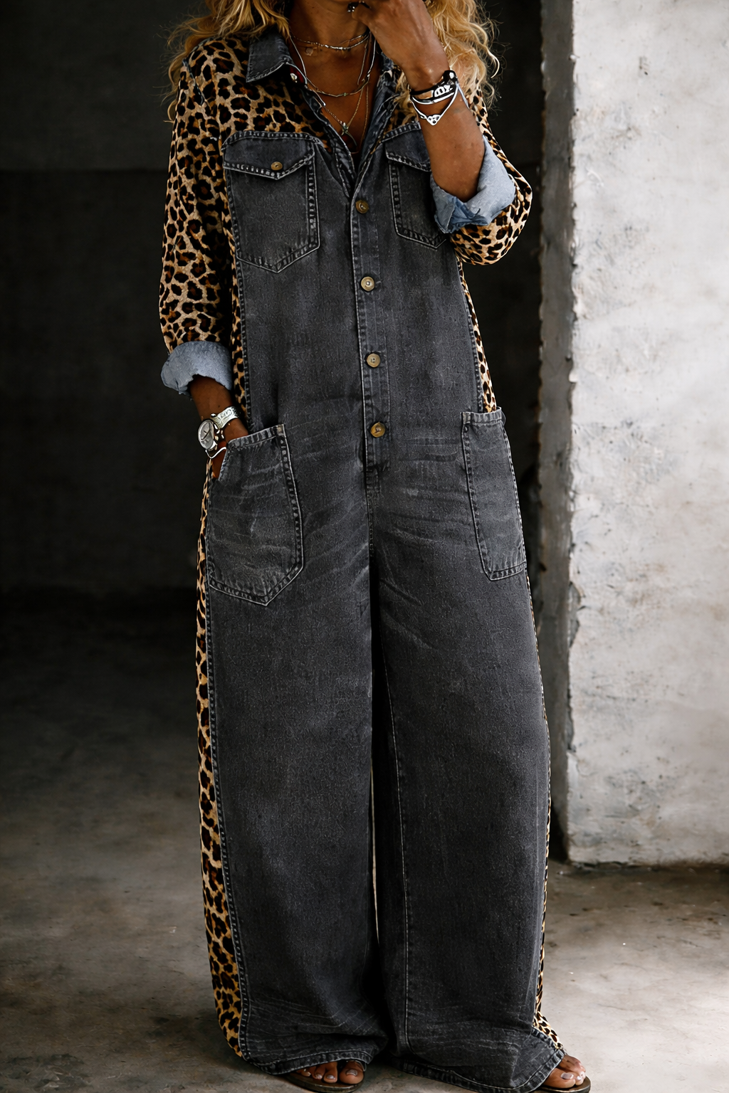Gillian | One Piece Denim-Look Shirt Jumpsuit