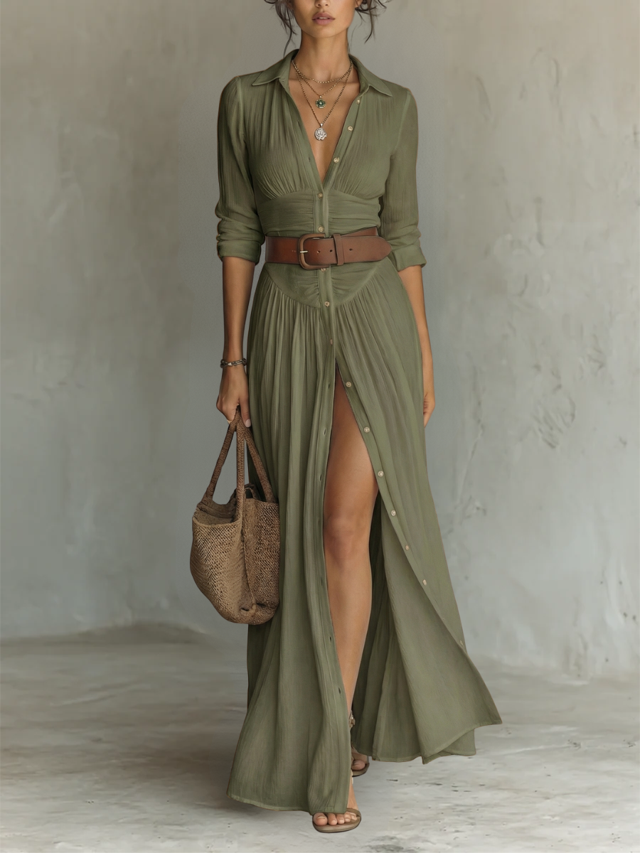 Pamela Women's Elegant Long Sleeve Maxi Dress
