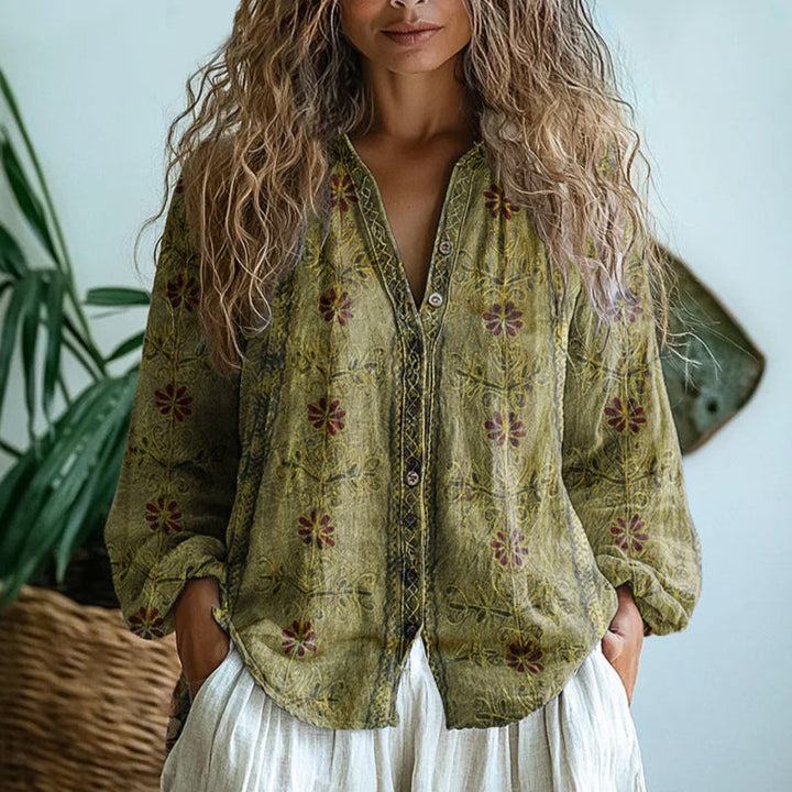 Audrey – Vintage Leaf Print Blouse