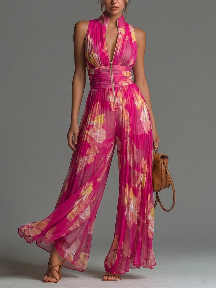 Camilla™ | Floral Pleated Chiffon Jumpsuit