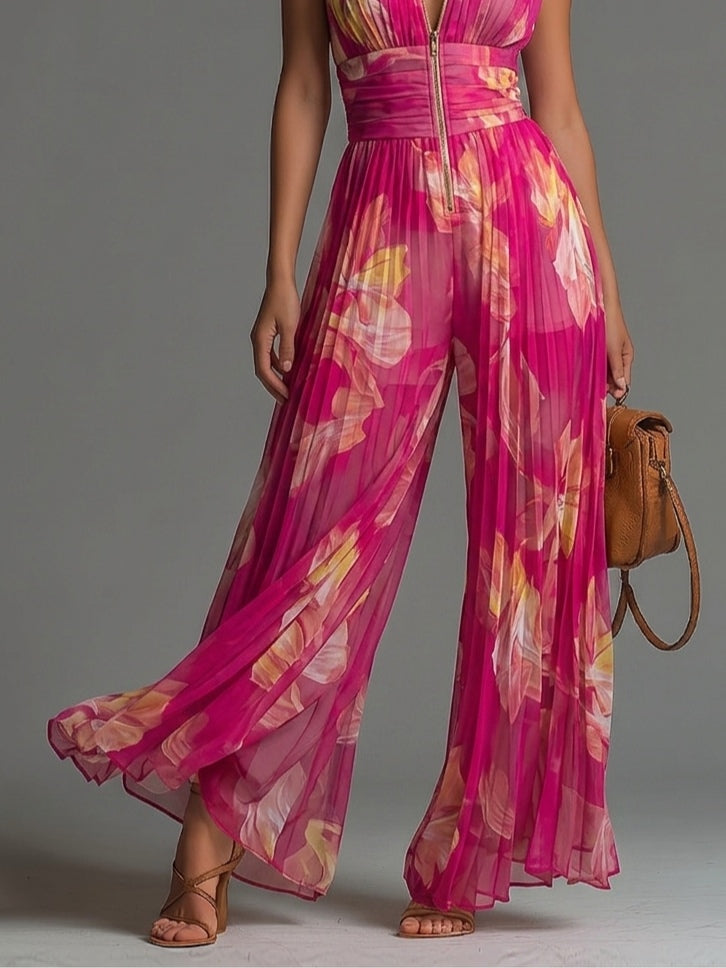 Camilla™ | Floral Pleated Chiffon Jumpsuit